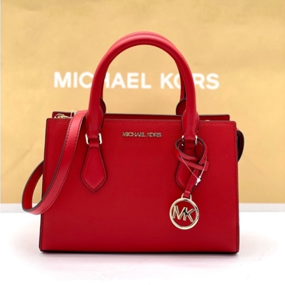 Michael Kors Small Sheila Center Zip Satchel Crossbody Bag Red - Picture 1 of 16
